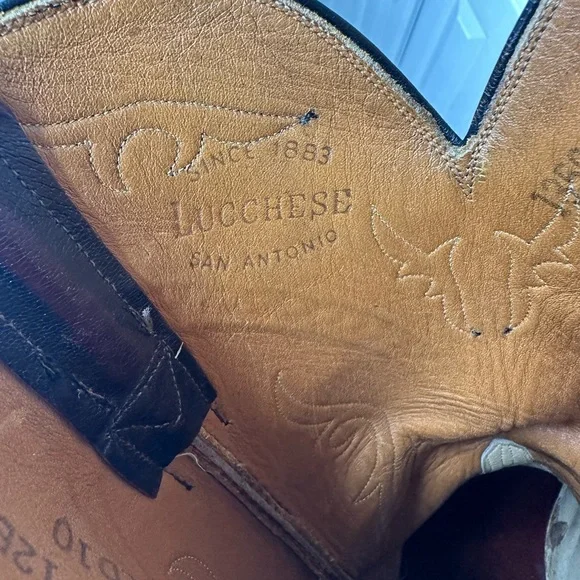 Vintage Lucchese Men’s 12B Cowboy Boots Brown Burgundy Handmade Leather Western - Picture 10 of 11